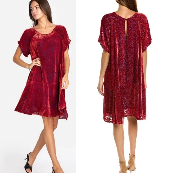 Johnny Was Doris Silk-Blend Mini Dress Deep Red Cheetah Print Women's Size Small - Picture 3 of 15